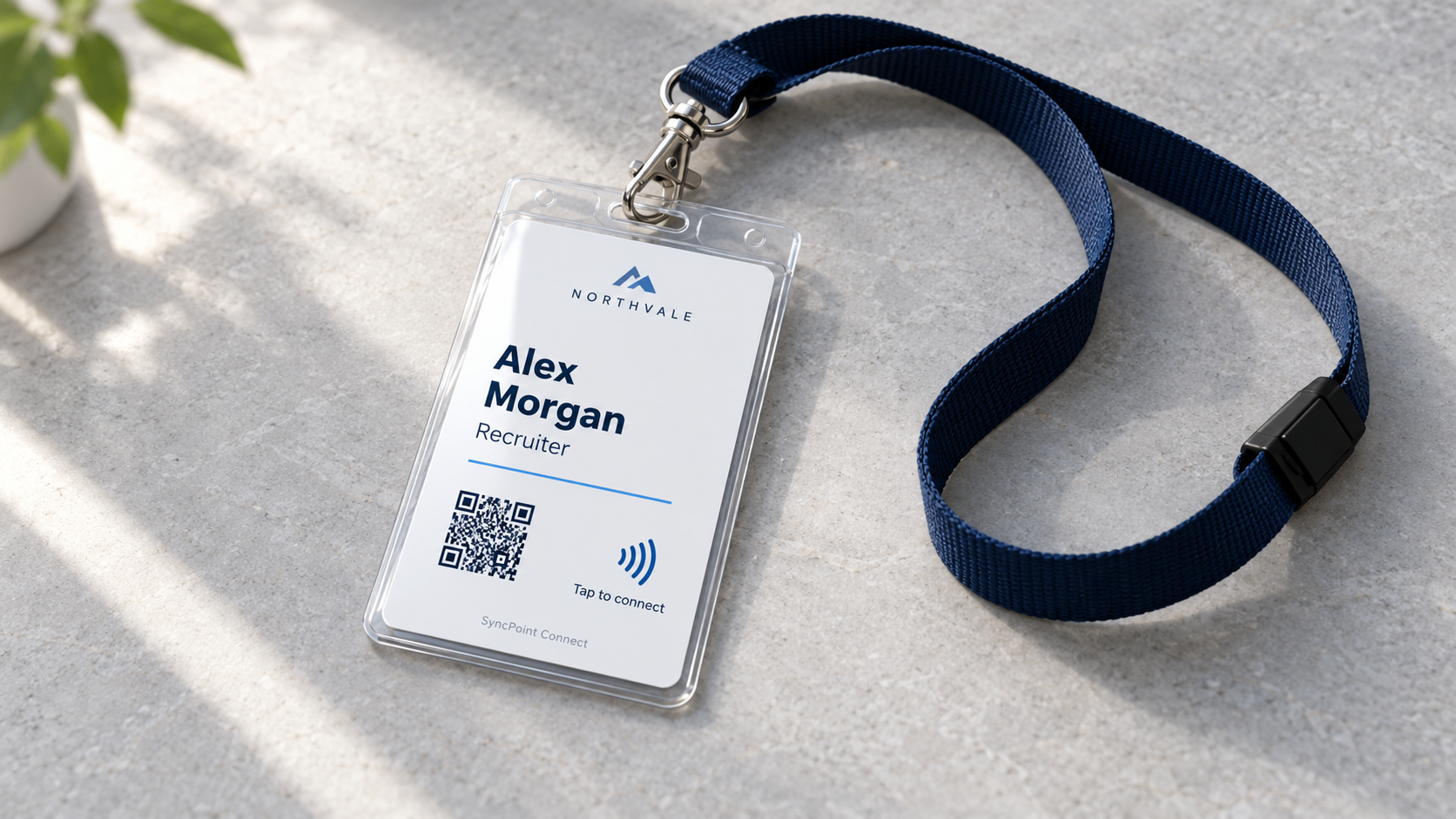 Illustrative NFC badge with holder & breakaway lanyard style preview